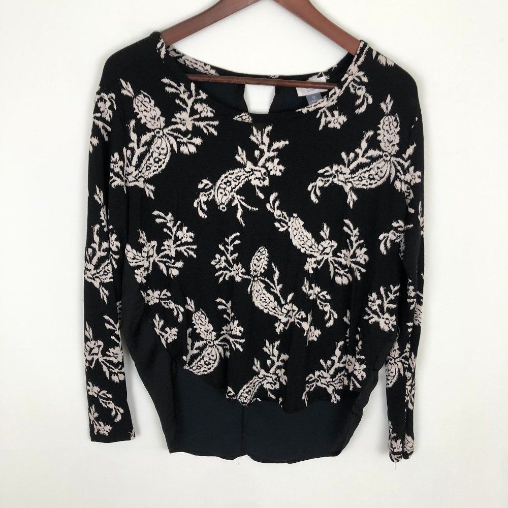 Old Navy Black White Floral Blouse Top